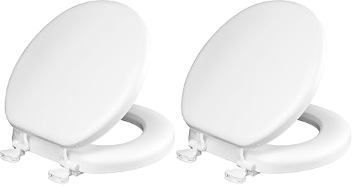 Image of Mayfair Padded Toilet Seat, Cushioned Soft Vinyl over Wood Core Seat, Secure Hinges, Easy Clean, Made in USA, Round, White (Pack of 2)