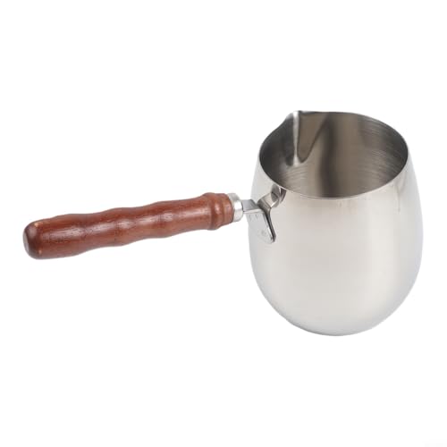Cafetera turca cuerpo de acero inoxidable con mango de madera para verter con precisión salsas gruesas y bebidas calientes (420 ml)