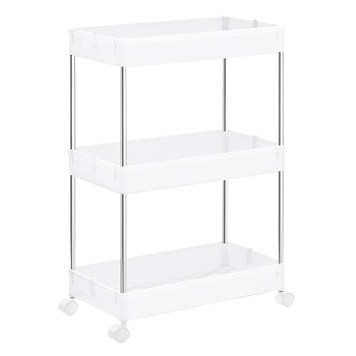 SONGMICS Slim Storage Cart, 3-Tier Rolling Cart, Narrow Utility C...