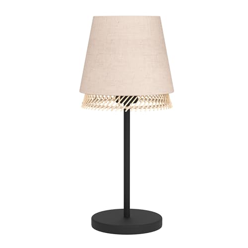 EGLO Tischlampe Tabley, natürliche Nachttischlampe, Tischleuchte aus Metall in Schwarz, Bambus und Leinen, Tisch-Lampe für Wohnzimmer und Schlafzimmer, E27 Fassung
