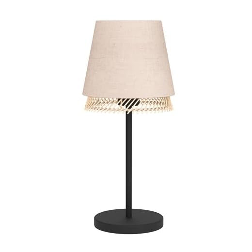 EGLO Tabley Lámpara para mesa y mesita de noche, adecuada para colocar en el salón y el dormitorio, fabricada en metal de color negro, bambú y lino, con un diseño natural y portalámparas E27