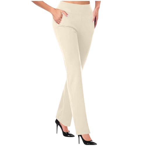 TANGNADE Formal Dress Pants for Women High Waist Slim Fit Suit Pants Trousers Dressy Casual Business Work Pant Slacks Ladies Dress Pants Beige L