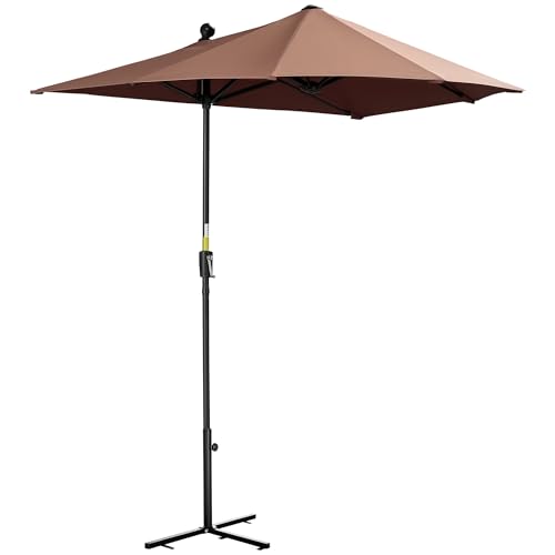 Outsunny Sombrilla de Pared de Jardín 200x190x240 cm Parasol de Terraza con Manivela Poste de Acero y Base Cruzada Anti UV para Terraza Balcón Café