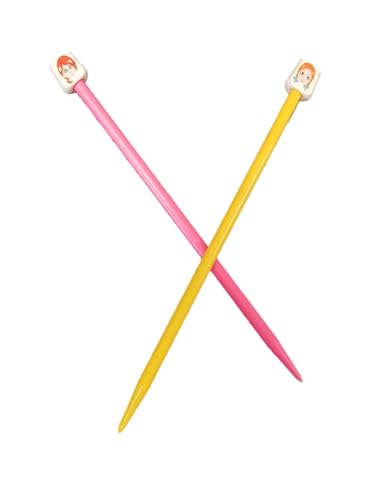 1 paire d' aiguilles à tricoter taille 6 pour enfant 18 cm de long en plastique visage
