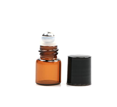 Furnido 25 Pack 1ml Amber Glass Roll on Bottle For Essential Oils,Perfume Vial