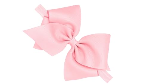 Wee Ones Girls' Classic Grosgrain Hair Bow on a Matching Baby Hair Band, For All Hair Types, Mini King Bow, 6-24 Months, Light Pink