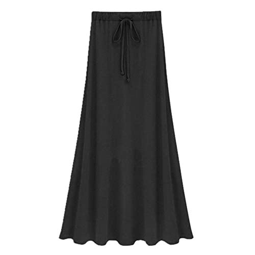 Falda de trapecio para mujer de cintura ancha cobertizos grandes de punto, Negro , 6X-Large