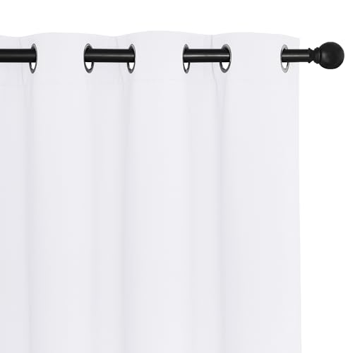 NICETOWN White Blackout Curtains for Bedroom/Living Room 132 Inch Length - Thermal Insulated Room Darkening Grommet Top Window Curtains (100 by 132 - Inch, 1 Panel)