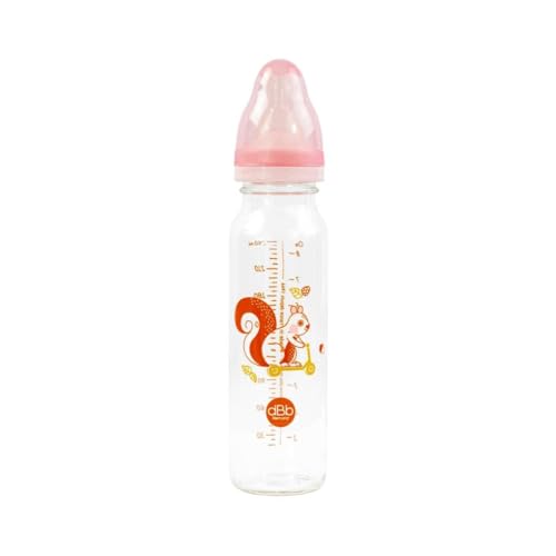 dBb Remond - Biberon Régul'Air 240 ml en Verre - Tétine NN Anticolique en Silicone Débit Régulier - Nouveau-né 0 à 4 Mois - Décor Ecureuil - Résistant Chaleur...