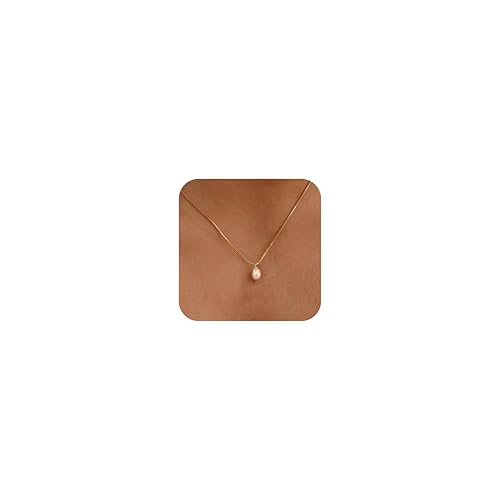 Gold Necklace for Women,Dainty 14k Gold Plated Pearl Pendant Necklace Fashion Wedding Prom Necklace Cute Single Pearl Drop Chain Necklaces for Women Trendy Wedding Jewelry Bridesmaids Gifts