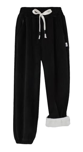 Happy Cherry Boys Fleece Joggers Sweatpants Girls Sherpa Lined Winter Warm Elastic Waist Jogger Pants with Pockets