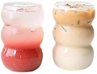 Set of 2 Vintage Ribbed Glass Tumblers, 18 oz Ripple Glass for Coffee, Juice, Milk, and Beverages - Classic Glassware (Style 2)