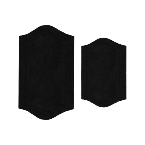 Home Weavers Waterford Collection 100% Cotton Tufted Bath Rug, Extra Soft and Absorbent Bath Rugs, Non-Slip Bath Mats, Machine Washable Bath Mats for Bathroom, 2 Piece Set, Black