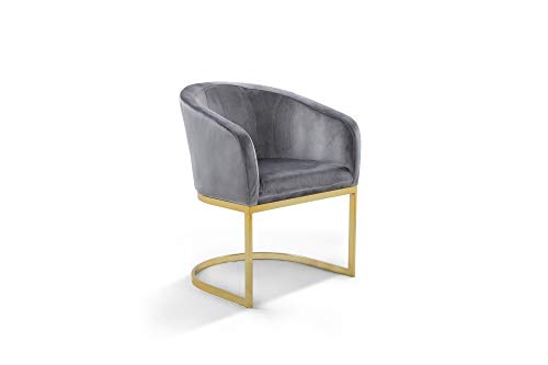 Iconic Home Siena Accent Club Chair Shell Design Velvet Upholstered Half-Moon Gold Plated Solid Metal U-Shaped Base Modern Contemporary Grey 25.6D X 23.2W X 31.7H In #TOP1