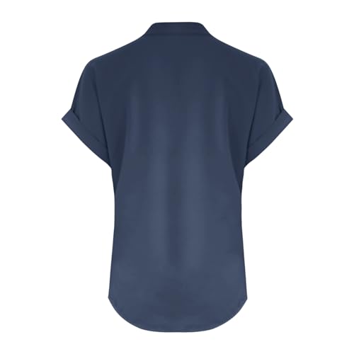 Linen Tops for Women 2025 Trendy Summer Short Sleeve Cotton Shirts Loose Causal Button V Neck Blouses Clothes4