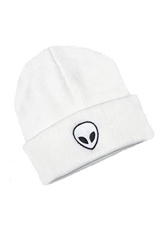 Gorro De Punto Unisex Alien Bordado Skull Caps Otoño Invierno Cálido Blanco One Size Cover