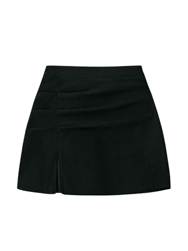 Floerns Women's Plus Size High Waisted A Line Skirt Ruched Slit Hem Mini Skirts