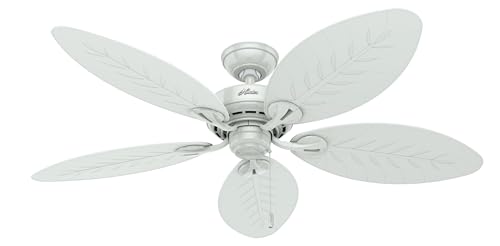 Hunter 54 inch Outdoor or Indoor Ceiling Fan No Light - White Ceiling Fan without Light, For Patio, Porch, Garage, or Living Room, Standard Mount, 5 Blades, Pull Chain - Bayview 50474, White