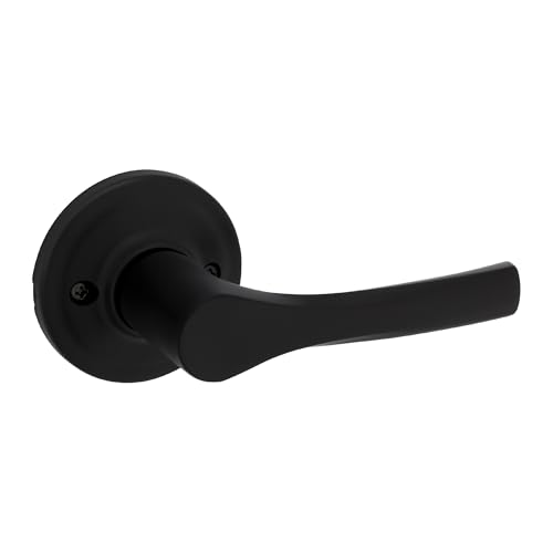 Kwikset Henley Dummy Door Handle Single Sided Lever for Closets French Double Doors and Pantry Matte Black Non-Turning Reversible Interior Push/Pull Lever with Microban Protection