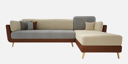 Image of Polyester Velvet Contemperory Sofa Set with Cushion Chaise Lounge, Sectional Sofa Perfect for Your Living Room,Guests Room & Office. (Brown & Beige, 5 Seater)