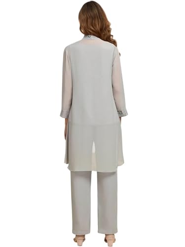3 Piece Mother of The Bride Pant Suits Wedding - 3/4 Long Sleeve Chiffon Lace Dressy Women Formal Evening Outfit Jacket3