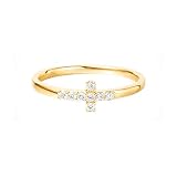 Grewod Anillo Mujer Oro 18K Cruz con Moissanita Redonda Talla 23, Joyas Anillos Fiesta Compromiso con Piedra