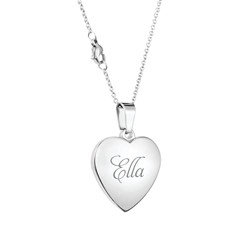 Personalized Silver Heart Necklace Pendant Custom Engraved Free4