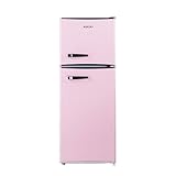 magictec Retro-Kühlschrank mit Gefrierfach | 120L(88L/32L) | Low Frost | Kühl-Gefrier-Kombination | Vintage Design | LED-Beleuchtung | Rosa