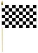 Black & White Large 12 X 18 Inch Racing Stick Flag Banner on a 2 Foot Wooden Stick .. Great Quality Polyester ... New