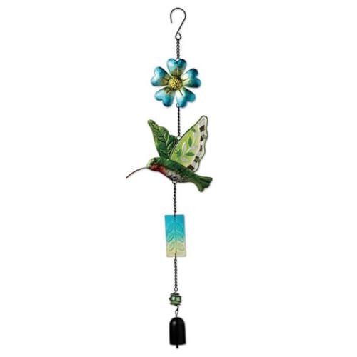 Sunset Vista Designs Hanging Outdoor Décor Garden Party Colorful Metal and Glass Wind Chime Windbell, 25.25-Inch, Hummingbird