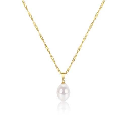 EAMTI Pearl Necklaces for Women 925 Sterling Silver Freshwater Cultured Single Pearl Necklace 14K Gold Plated Pendant Necklace