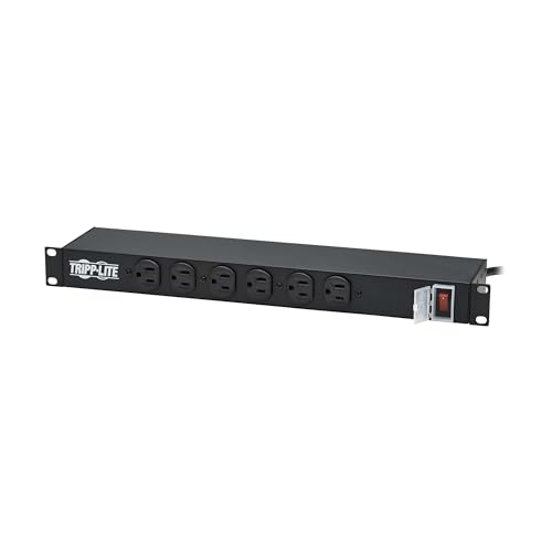 Image of Tripp Lite 12-Outlet Rackmount PDU Power Strip, Network-Grade Front & Rear Facing Outlets, 15A, 120V, 15ft Cord with 5-15P Plug, Horizontal 1U Rack Mount, Lifetime Manufacturer's Warranty (RS-1215)