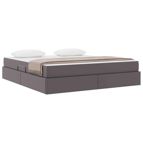vidaXL Lit avec Rangement et Matelas avec Matelas 2 pcs Gris Cuir, Lit Moderne réglable, mobilier Multi-Fonctionnel, Rangement sous Le lit, Solution...