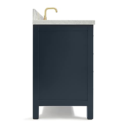 Dkb Beckford Series 49" Inch Single Rectangle Sink Bathroom Vanity Cabinet In Midnight Blue | Carrara White Marble Countertop | 2 Soft Closing Doors | 9 Full Extension Dovetail Drawers | No Mirror #TOP7