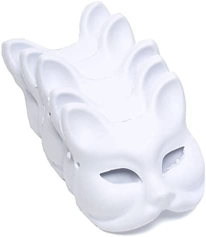 [TUAHOUS] 狐面 猫面 お面 狐 猫 マスク コスプレ ペイント 紙パルプ製 半面 5枚セット