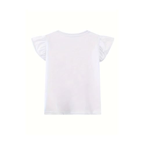 Image of HILEELANG Big Girl Summer Short Sleeve Cotton White Bunny Graphic Fun Holiday Wear Casual Crewneck T Shirt 8T