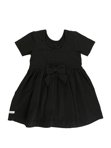 RuffleButts Black Knit Short Sleeve Twirl Dress - 62