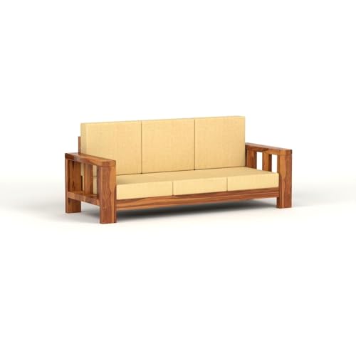 Image of Solid Sheesham Wood 5 Seater Sofa Set for Living Room | 5 Seater Sofa Set | Stylist & Comfact Sofa Set for Home Decor | (Honey Finish2, 5)