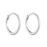 Wycian Pendientes de oro para mujer con sin piedras preciosas, aros simples pendientes de oro real para mujer, 9 mm, Oro blanco de 18 quilates, Sin piedra preciosa