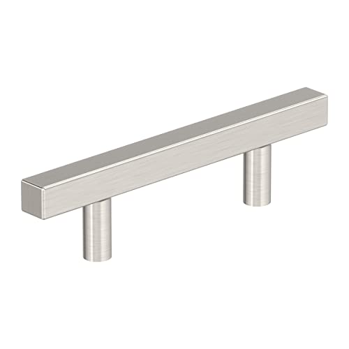 Image of Amerock 10 Pack 3 inch Bar Pulls Square Satin Nickel Drawer Pull | 3 inch (76mm) Center-to-Center Mounting Distance and 5-5 /16 inches Overall Length, Durable Zinc Cabinet Hardware