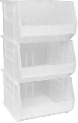 Akro-Mils 30270 AkroBins Plastic Storage Bins, Space-Saving Stackable Bins for Garage, Pantry, Craft Organization, 18" x 16" x 11", Clear, 3-Pack