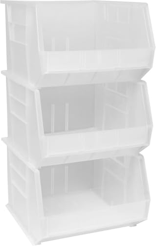 Image of Akro-Mils 30270 AkroBins Plastic Storage Bins, Space-Saving Stackable Bins for Garage, Pantry, Craft Organization, 18 inch x 16 inch x 11 inch, Clear, 3-Pack