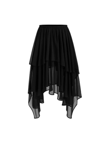CIDER Skirt Maxi Skirts for Women Solid Ruffle Asymmetrical Hem Mid Waist Maxi Skirt Lined Woven Skirt