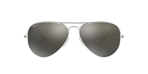 Ray-Ban - Lunettes de Soleil - RB3025 Aviator Metal Aviator Polarisée 58 mm, Argent (Silver), 58 mm