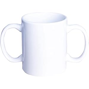 Mok met twee handvatten. Dubbele handgrepen voor gemakkelijk vasthouden, levenshulp voor ouderen, mensen met een zwakkere grip, handicaps, trillingen, parkinson of artritis. Helpt onafhankelijk