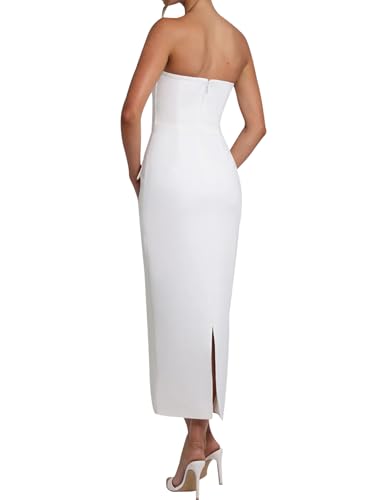 Azhong Women's Summer Strapless Sleeveless Tube Sexy Strapless Bodycon Midi Club Dress Back Slit Club Party Dresses4