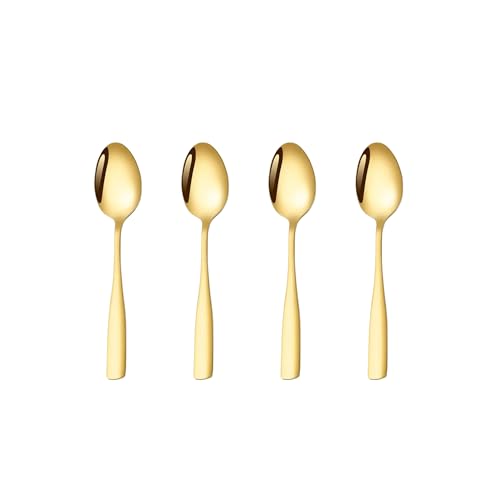 Image of 6.4 inch Aurum Gold Dessert Spoons Set of 4 - Food-Grade 18 /8 Stainless Steel Teaspoons, Durable Mirror Polished Silverware Spoons, Perfect for Home, Restaurant, and Gifting