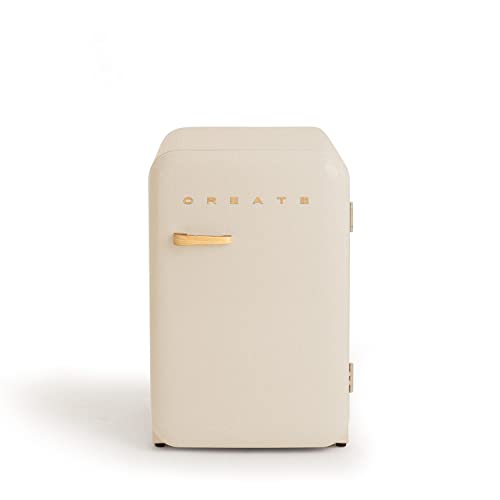 CREATE / RETRO FRIDGE 83.5 WOOD/Frigorífico blanco roto maneta madera / 98W. bajo consumo. 2 estantes. regulador temperatura. botellero. 56x54x84cm