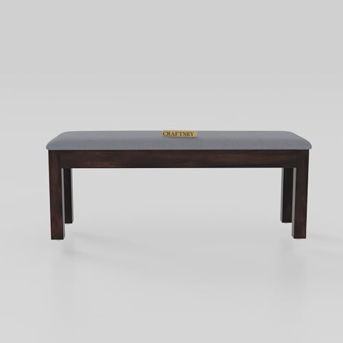 Image of 57 Inch Length Solid Sheesham Wood 6 Seater Dining Table Set | Six Seater Dinner Table with 4 Grey Cushions Chairs & 1 Bench | Dinning Table Set 6 Seater for Living Room| Walnut Finish