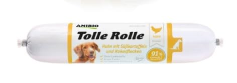 Anibio 8 x Tolle Rolle Huhn 400g | Getreidefrei | Nassfutter für Hunde | Single Protein | mit Süßkartoffeln und Kokosflocken | Ohne Zusatzstoffe | Glutenfrei | Geprüfte Qualität